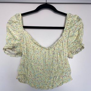 Zara cropped puff-sleeve top, yellow, size M